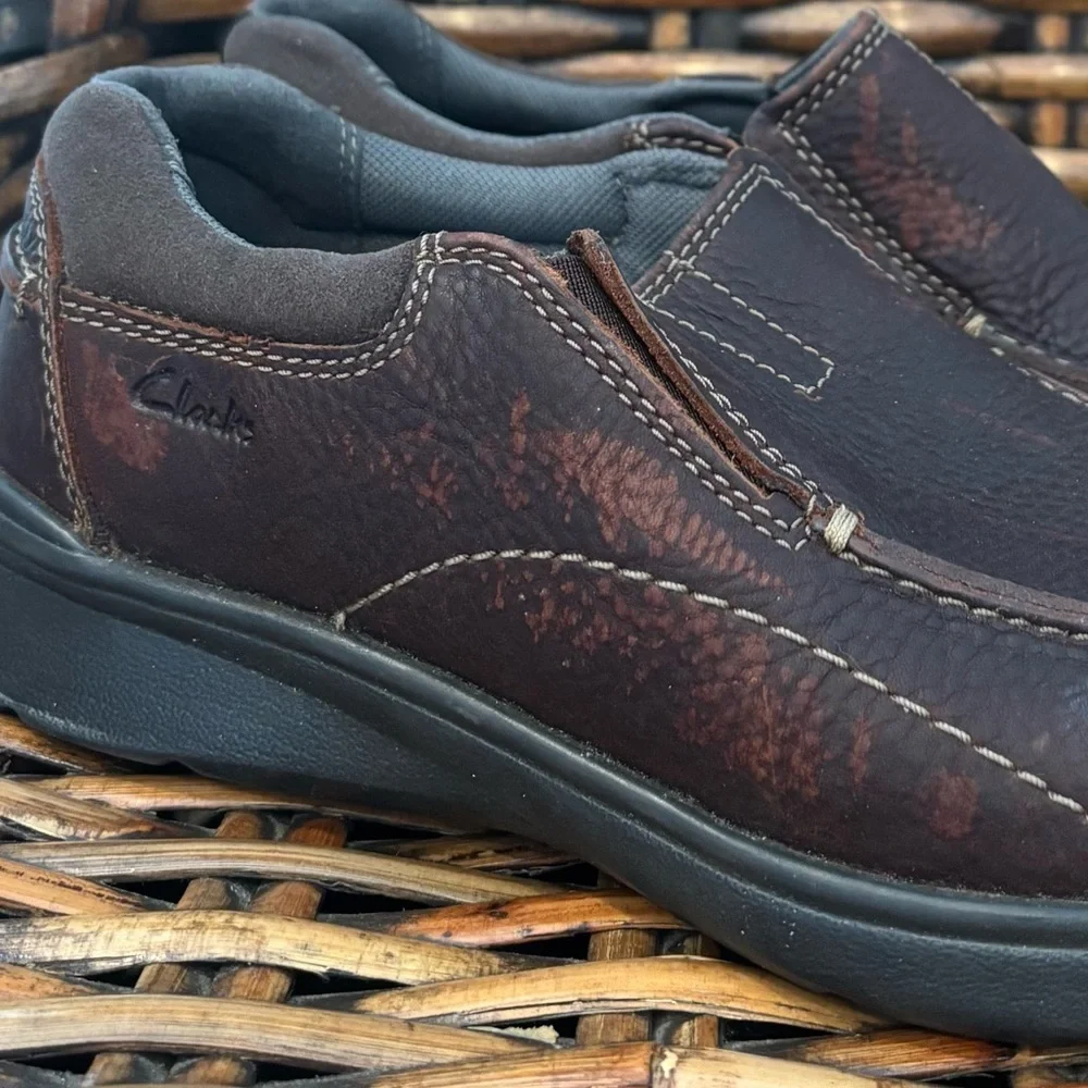 CLARKS MENS COTRELL STEP SLIP ON SHOES BROWN SIZE 9.5